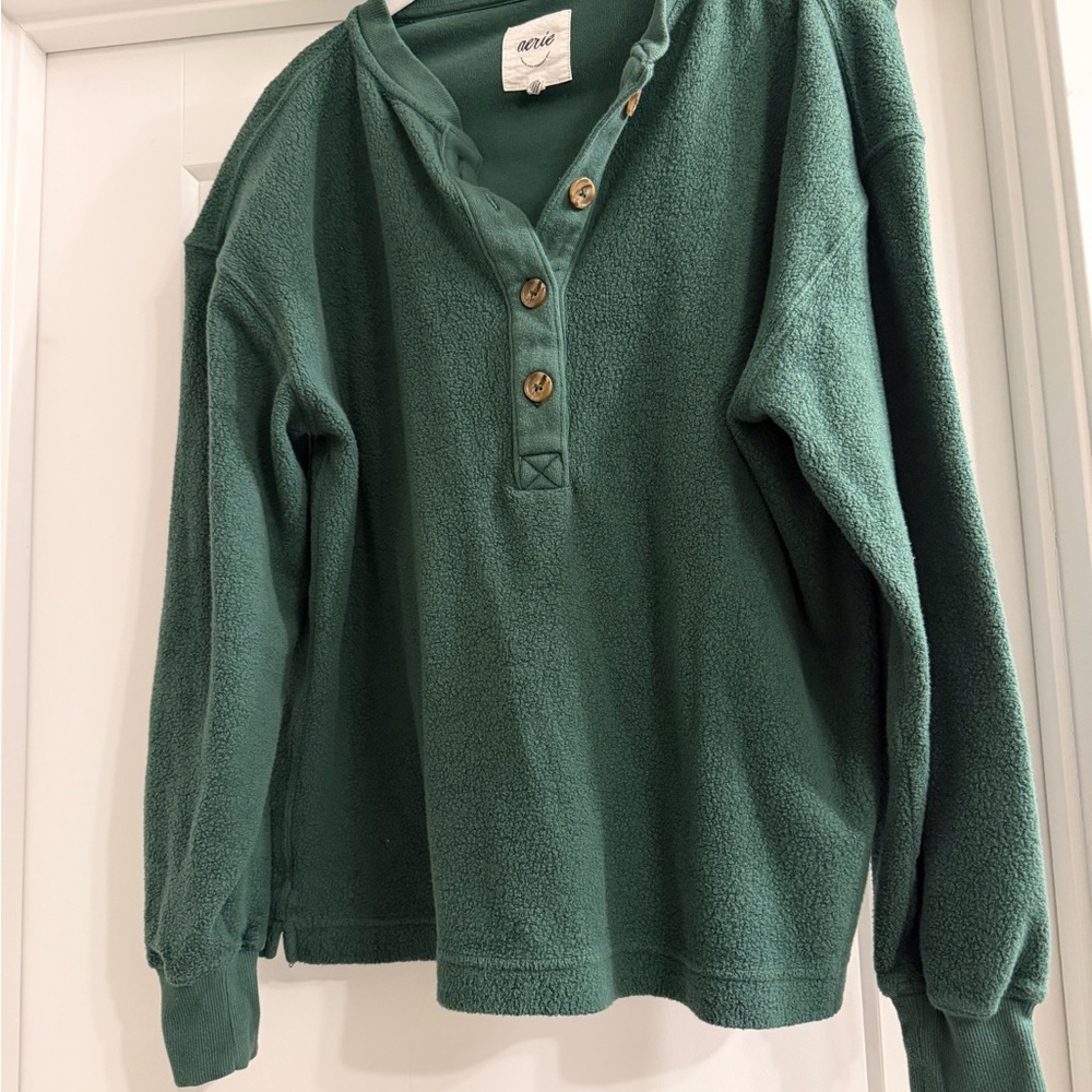 aerie Forest Green Knit Henley Top